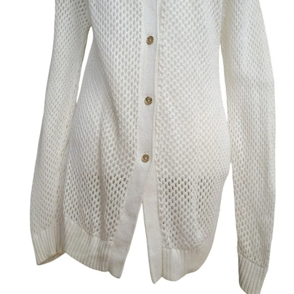 Michael Kors Blouse Womens Size XS Long Sleeve Ivory Knitted Coachella Boho Edgy